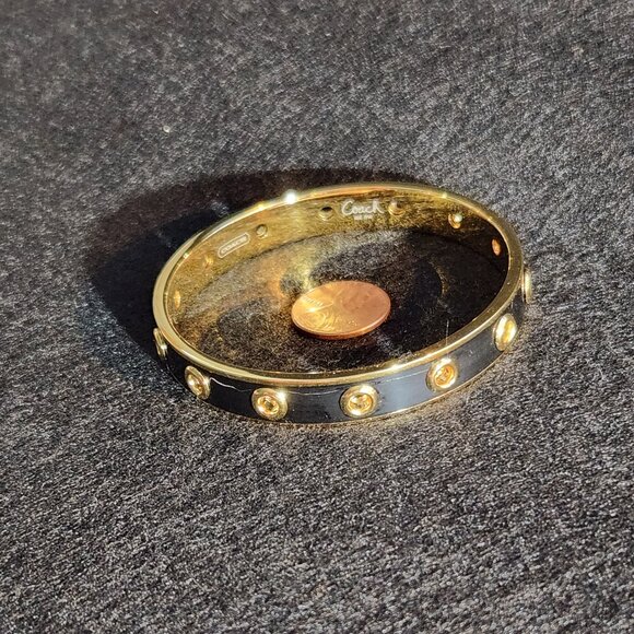 COACH black enamel and gold plated bangle bracelet with grommet design - Picture 2 of 10